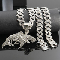 Collar con Colgante de Tiburón con Incrustaciones de Diamantes de Imitación en Cadena Cubana, Oro y Plata, para Hombres y Mujeres, Joyería Marina Hip Hop, Regalo