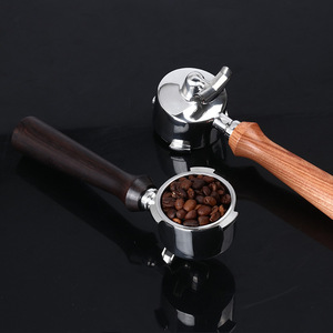 Poignée de machine à café 51 mm en bois massif, acier inoxydable 304, double bec verseur, pour machine à expresso - Product Image 2