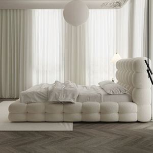 Cotton Candy Lambskin Bubble Internet-famous Soft-<b>padded</b> Cream Puff Modern Simple Cream-style Master Bedroom Double Fabric <b>Bed</b> - Product Image 3