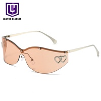 Lunettes de soleil de luxe surdimensionnées sans monture, avec décorations en forme de cœur, style moderne, accessoire de mode décontracté pour l'extérieur