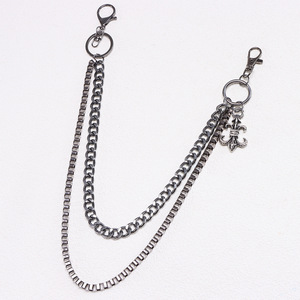 Double Layer Metal Waist <b>Chain</b> For Men Hip Hop Cross Shape Zinc Alloy Casual Street Style Pants <b>Chain</b> Gunmetal Color - Product Image 2