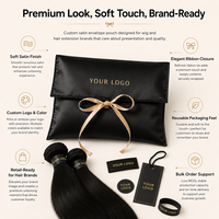 Pochette de luxe en satin brillant avec nœud en ruban, logo personnalisé, pochette enveloppe en soie pour emballage d'extensions capillaires, idéale pour les salons