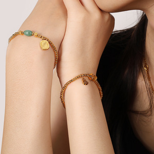 Chinese Style Gold Plated Titanium Steel Beaded <b>Bracelet</b> With Natural Stone Charm For Women Gift Jewelry - Product Image 4