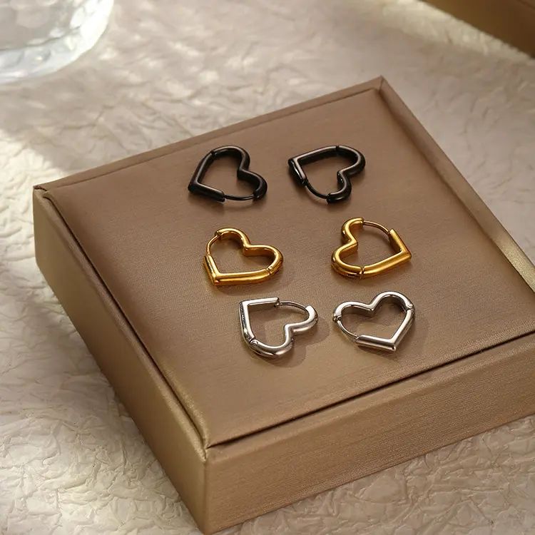 Minimalist Stainless Steel Love Heart Triangle Hoop Earrings Small Gold Silver Black Geometry Huggie Earrings Jewelry