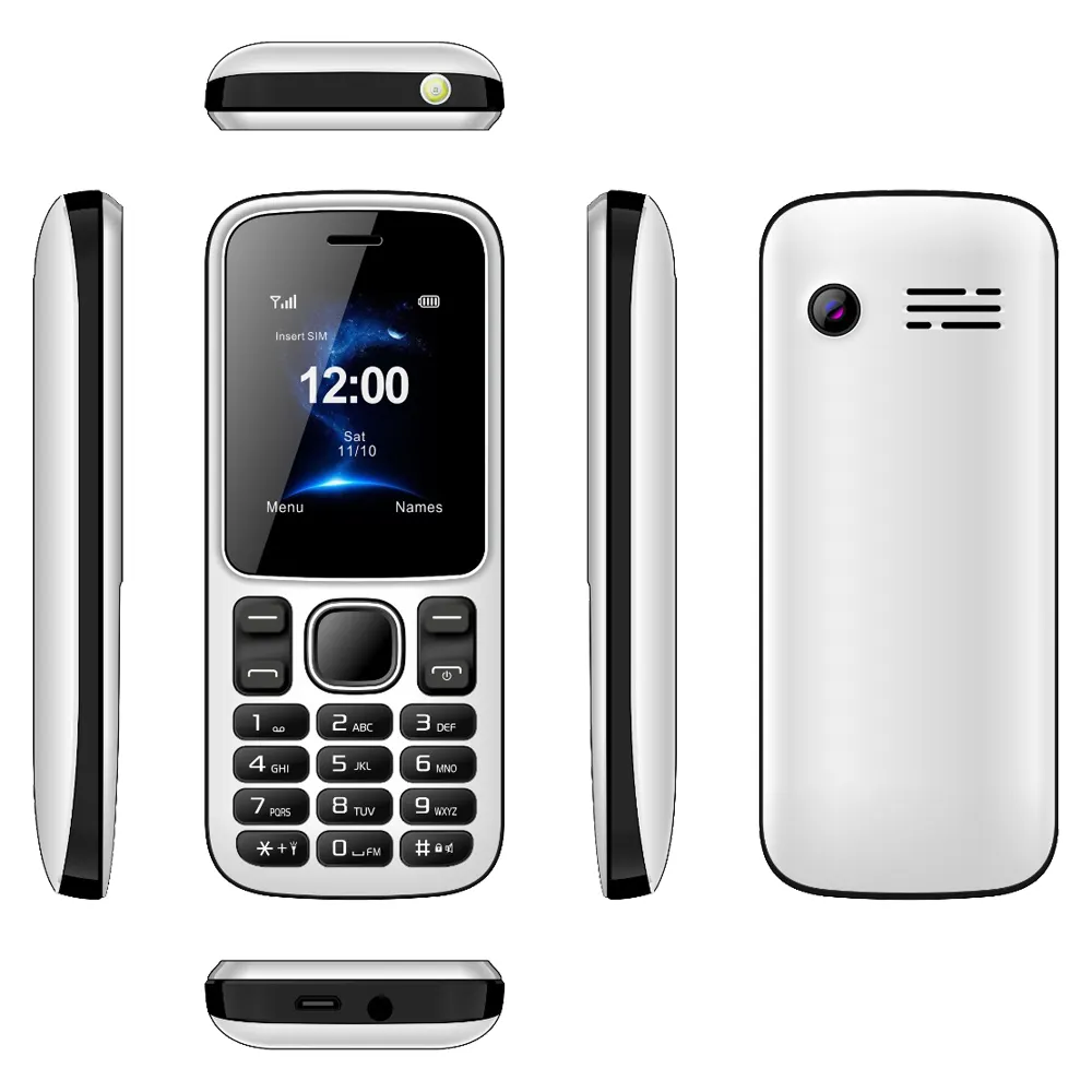 تصميم جديد للبيع بالجملة بسعر رخيص هاتف بار مزدوج بطاقة SIM mAh بطارية محمولة مع مصباح FM لاسلكي BT 2g هاتف محمول