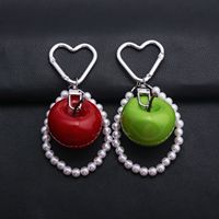 Porte-clés pomme 3D en résine en gros avec perles et fermoir cœur, breloque mignonne en forme de fruit pour sac à main, sac à dos, accessoire cadeau