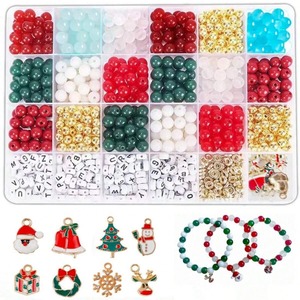 Christmas Glass <b>Beads</b> DIY Jewelry <b>Kit</b> 8mm Round <b>Beads</b> With Letters And Charms For Bracelet Making Kids Craft Set - Product Image 5