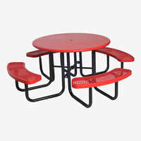 Table de pique-nique ronde en métal commerciale solide d'extérieur, ensemble de meubles de jardin, banc, table à manger en acier, table basse de patio extérieur