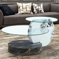 Table basse en verre de conception nouvelle 2026, table basse ronde en verre trempé et marbre pour salon