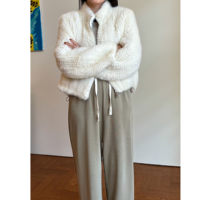 Dänemark Importierter Nerzfell Gestrickter Vintage Poncho Damen Reißverschluss Kurzer Stehkragen Flauschiger Winter