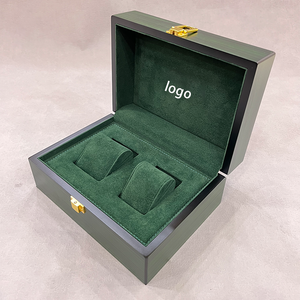 Boîte à montres en bois haut de gamme, 2 emplacements pour montres, intérieur en velours vert, logo personnalisé, boîte de rangement et de présentation de montres de luxe en bois, boîte cadeau - Product Image 5