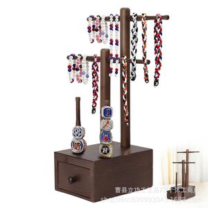 Solid Wood Ring Display Stand With Storage Box <b>Desktop</b> Jewelry Organizer For Baseball Rings And Necklaces - Product Image 3