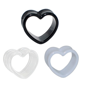 Expansor de oído acrílico en forma de corazón, expansor de 4-25MM, negro, blanco, negro, acrílico, novedad - Product Image 1