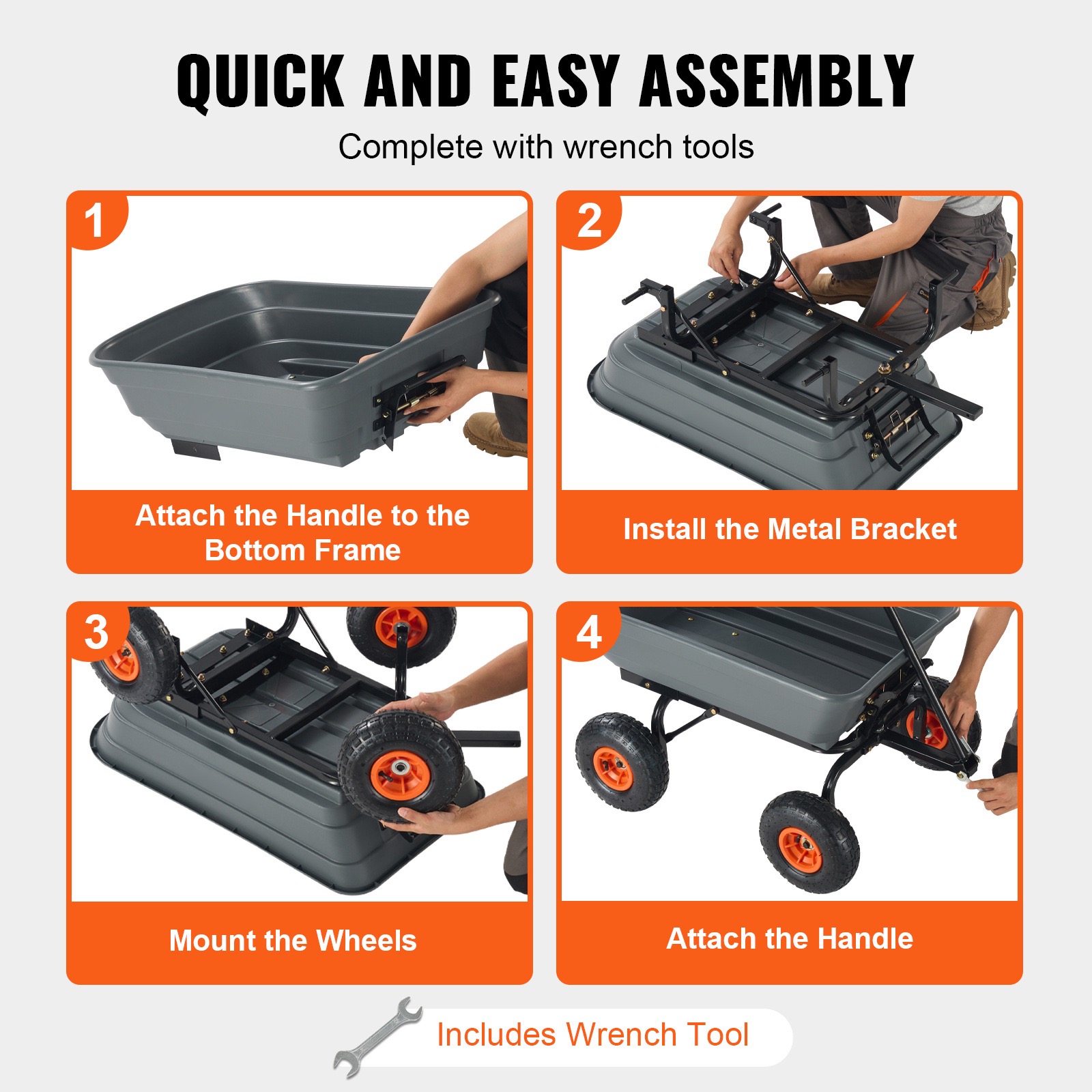Easy Assemble Garden Dump Cart Garden Hand Cart Transport Trolley Garden Trolley with Handle