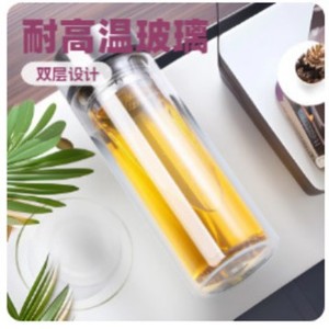 ขวดน้ำแก้วสองชั้น V11 พร้อมฝาเกลียวสแตนเลสสำหรับเดินทาง ลายสีขาวล้วน - Product Image 5
