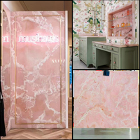 Carreaux de dalle d'onyx rose translucide naturelle pour comptoir de cuisine panneau mural villa décoration intérieure table basse escalier