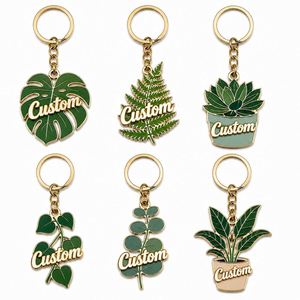 Porte-clés personnalisés en gros de haute qualité avec chaîne métallique et feuille de plante verte, décoration fraîche, cadeau promotionnel pour fleuriste - Product Image 1