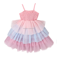 Robe de princesse dégradée rose et bleue pour filles, avec bretelles, en tulle à volants, corsage smocké, pour enfants et tout-petits, idéale pour anniversaire, tenue décontractée ou de fête, ODM 100%