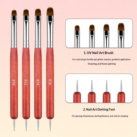 Nouveau stylo de nail art de luxe classique à double embout avec manche en bois et embout côtelé, ensemble de 4 pièces en boîte, pinceau en nylon pour le nail art en gel et le pointillage