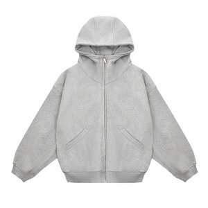 Sweat-shirt à capuche noir avec fermeture éclair, col montant, poche, veste en polaire unie décontractée pour jeunes hommes - Product Image 3
