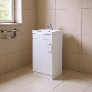 White 1-Door Bathroom Vanity Sink 24 In Floor Standing Ceramic Basin Modern Design - Product Image 2