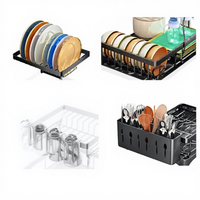 Égouttoir à vaisselle à 2 niveaux avec porte-couverts, organisateur de cuisine en métal pour assiettes, tasses et bols