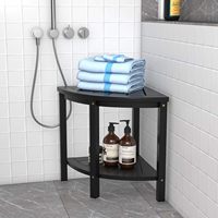 Banc d'angle de douche en bambou imperméable avec étagère de rangement, pour se raser les jambes ou s'asseoir dans la salle de bain et à l'intérieur de la douche