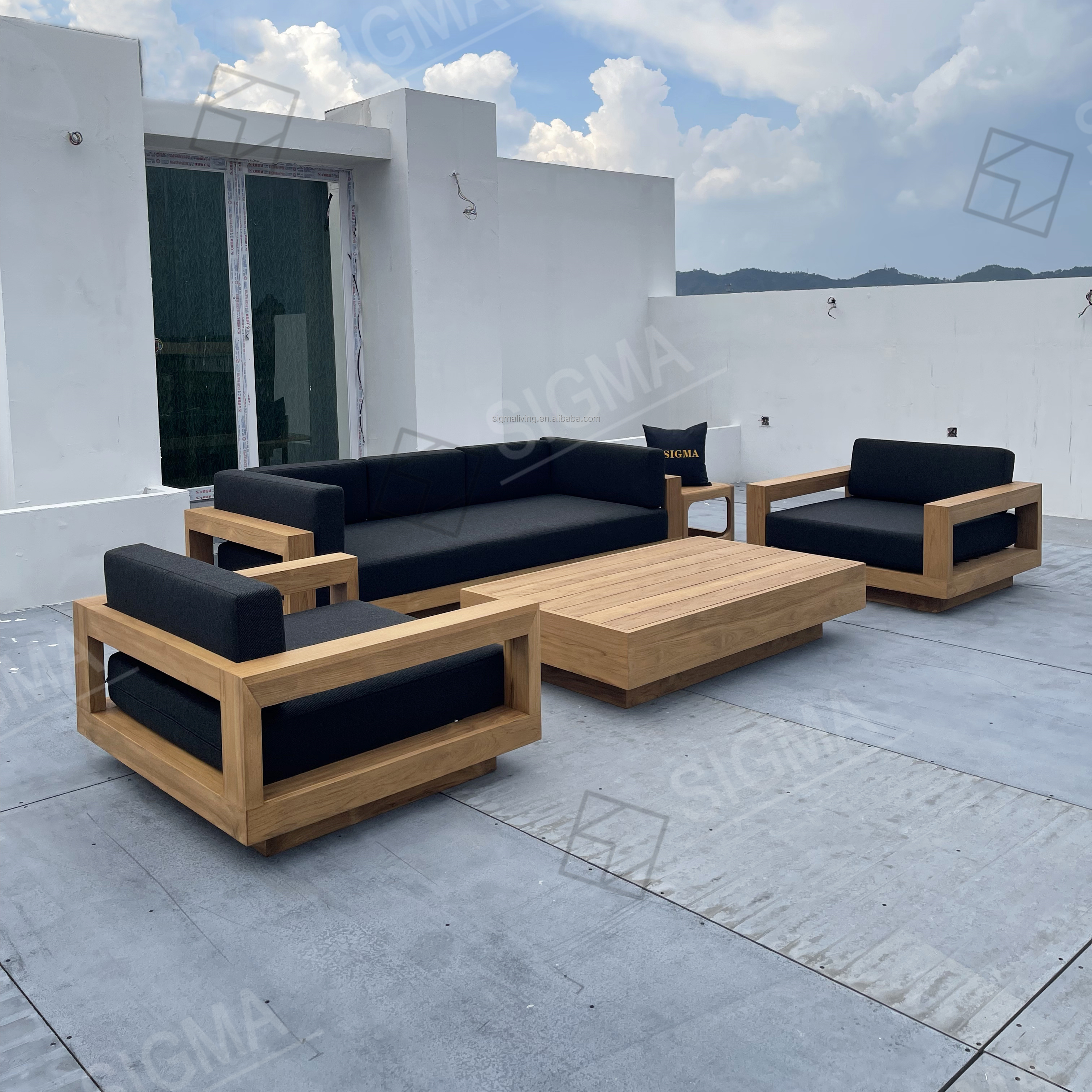Sigma New Design All Weather High Quality Patio Furniture Sofa Garden Solid Teak Wood Sofa Villa Hotel Outdoor Sofa Sets