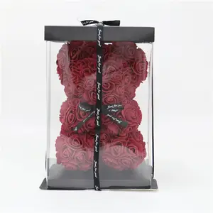 Wholesale Christmas Valentines Day Gift 25cm PE Soap Preserved Rose Flower Teddy Rose Bear With Box Set Gifts For Mom Women
