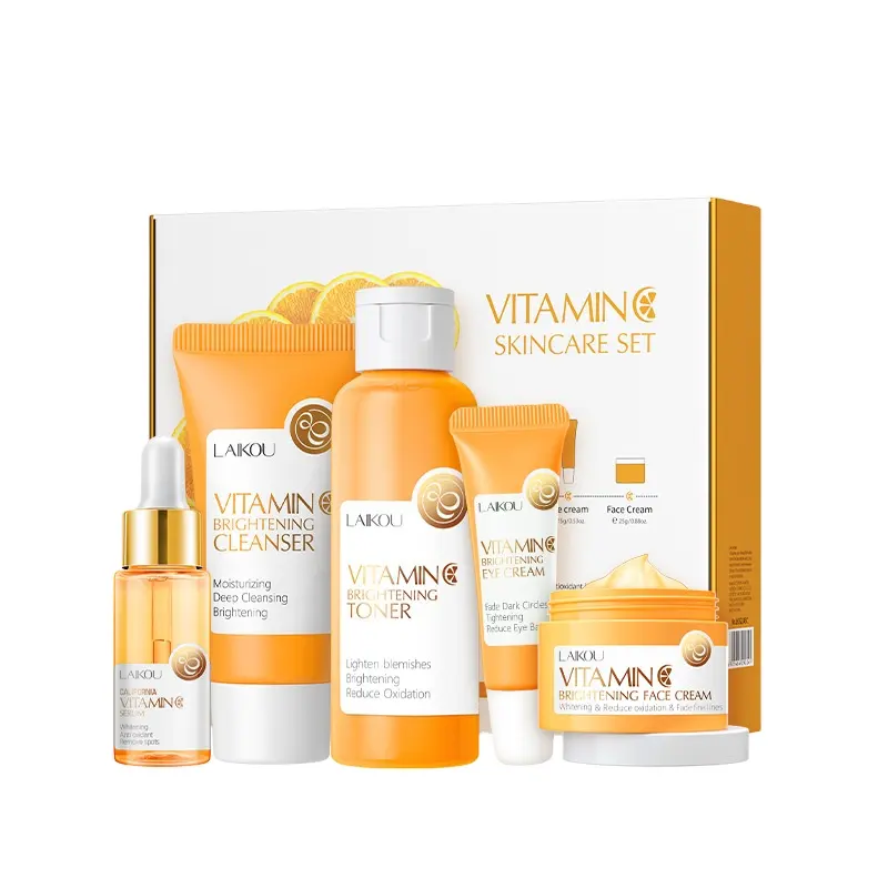 Skin Care Products Organic 100% Vc Whitening Brightening Hydrating Vitamin C Series Skincare 5-Piece Facial Set