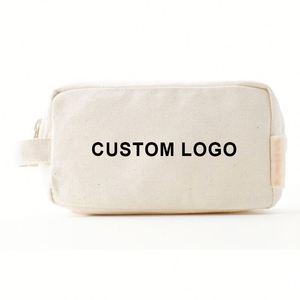 Sac de rangement pour maquillage en toile de coton avec fermeture éclair, personnalisable avec logo, pour femmes, lavable - Product Image 1