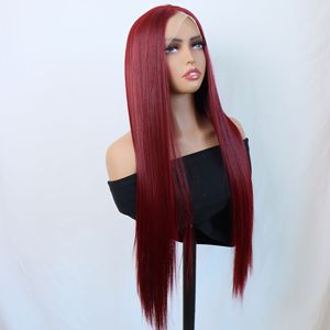 Peluca de encaje frontal de fibra sintética resistente al calor <span class=keywords><strong>1557</strong></span> roja con cabello largo y liso y línea de cabello natural - Product Image 1