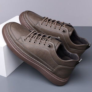 Zapatillas Casuales de Piel Negra para Hombre, con Punta Redonda, Cordones, Suela de Goma, para Todas las Temporadas - Product Image 4