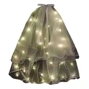 Voile à pompon lumineux personnalisé avec perles fée voile de mariée pour enfants couvre-chef lumineux pour la vente en gros