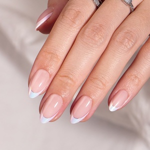 BTArtbox Short Almond Artificial Fingernails Soft Gel Laser French Tip Press on <b>Nails</b> Wholesale Handmade Fake False <b>Nails</b> <b>Set</b> - Product Image 1