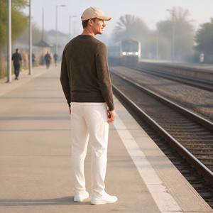 Maglione Girocollo in Cashmere Originale da <span class=keywords><strong>Uomo</strong></span>, Personalizzato, Tinta Unita Verde Oliva, Maniche Lunghe, Taglia Grande, Lavabile <span class=keywords><strong>Solo</strong></span> a Mano - Product Image 2