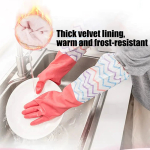 قفازات اللاتكس القطيفة الدافئة من Miaojie لغسيل الأطباق-مضاد للتجمد بلون صلب - Product Image 4