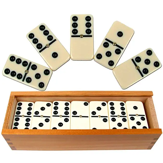 High Quality Custom Wood Box Mini IVORY Urea Table Game Domino Blocks Set