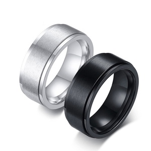 Classic Simple Design Stainless Steel Blank Band <b>Ring</b> Jewellery <b>Silver</b> Black Spinner Rotating <b>Rings</b> for <b>Men</b> - Product Image 2