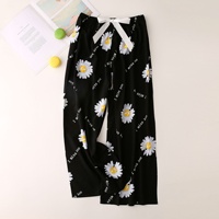 Celana Piyama Wanita Hamil Motif Bunga, Bahan Katun Sutra Bernapas, Model Longgar Lebar, Panjang Mata Kaki, Gaya Pastoral untuk Musim Panas