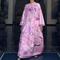 Robe caftan décontractée pour femme en satin à col haut et silhouette ample, imprimé marbre rose personnalisé