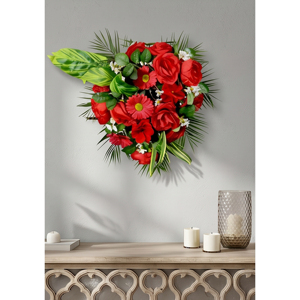 Ramo de Rosas Rojas Artificiales, Guirnalda Decorativa y Arreglo Floral con Hojas Verdes para Decoración del Hogar y Bodas - Product Image 4