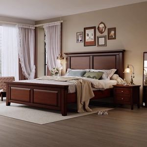 Modern Bedroom Furniture Sets MahoganyVeneer Solid Wood Frame <b>Storage</b> Platform <b>Bed</b> King Size With 2 Side Drawers 6802 <b>Bed</b> Frame - Product Image 1