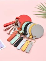 Lanson Miroirs ronds personnalisés promotionnels Miroir porte-clés compact en cuir PU Petit miroir de poche pour maquillage