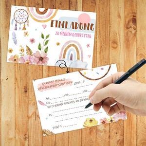 Cartes d'invitation d'anniversaire, design floral arc-en-ciel, finition mate, invitations en papier personnalisables pour la décoration de fête - Product Image 3