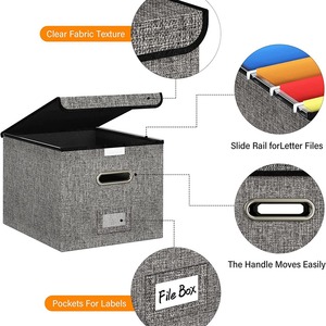 Gray Fabric <strong>File</strong> <strong>Box</strong> With Cover <strong>Portable</strong> Thickened Storage <strong>Box</strong> Desktop <strong>File</strong> Sorting Classification Dustproof Storage <strong>Box</strong> - Product Image 5