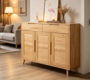 Modern Wood <b>Storage</b> <b>Cabinet</b> With Slatted Doors Scandinavian Style Living <b>Room</b> Furniture Freestanding Design - Product Image 1