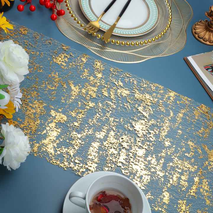 Gold Table Runner Sequin Glitter Foil Metallic Gold Thin Mesh Table Runner Roll Gold Table Decorations for Event Party Wedding