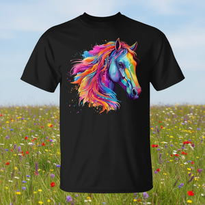 T-shirt unisexe pour adulte avec motif de cheval de Connemara, manches courtes, col rond, imprimé numérique coloré - Product Image 3