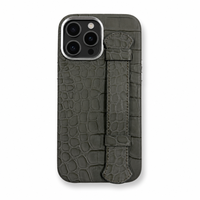 Étui de téléphone en cuir pleine fleur avec dragonne, anti-chute, fin, imprimé alligator, compatible charge magnétique, OEM ODM